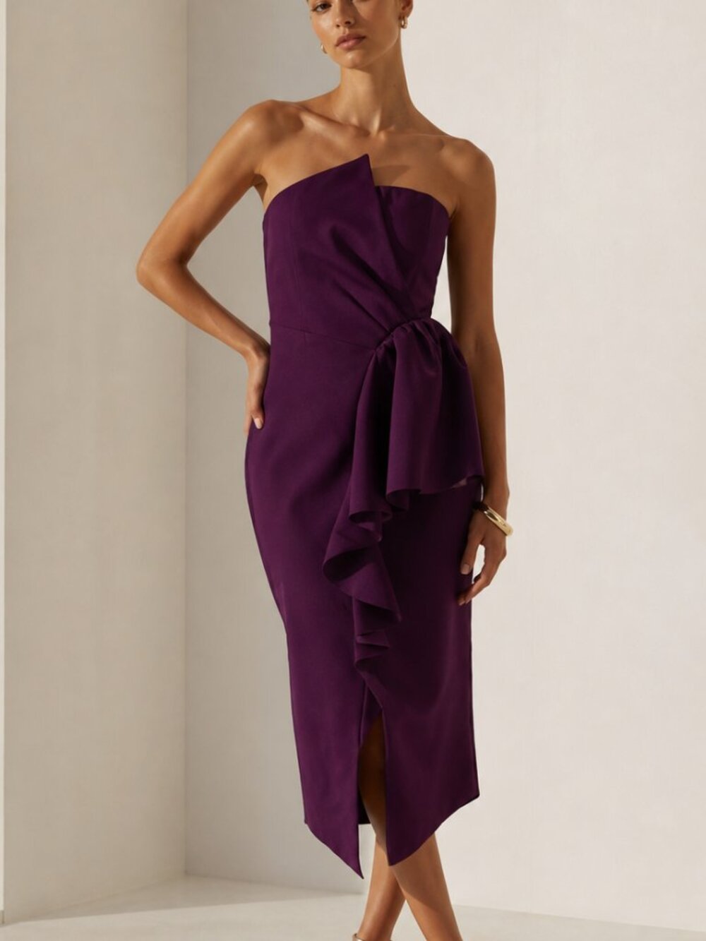 Elliatt Reception Cascade Ruffle Strapless Cocktail Dress Royal Purple Size XL